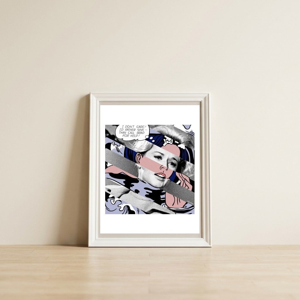 Lichtenstein's Drowning Girl & Tippi Hedren In Birds Big — framed, leaning against the wall