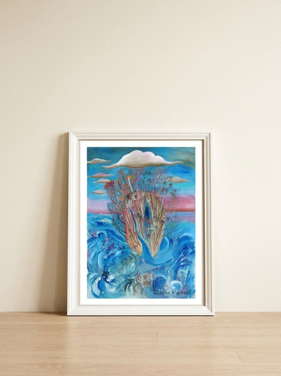 Isla Encantada — framed, leaning against the wall
