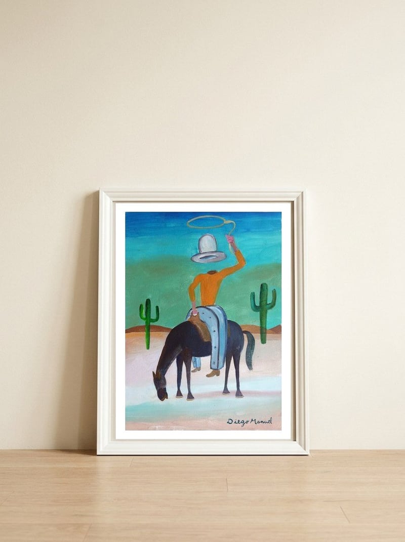Johnny Herradura A Caballo 2 — framed, leaning against the wall