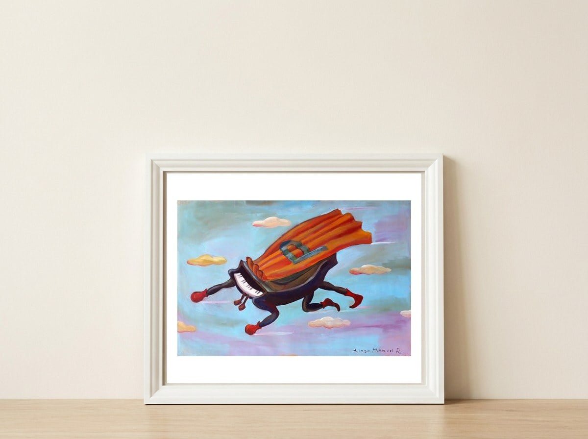 Super Piano — framed, leaning against the wall