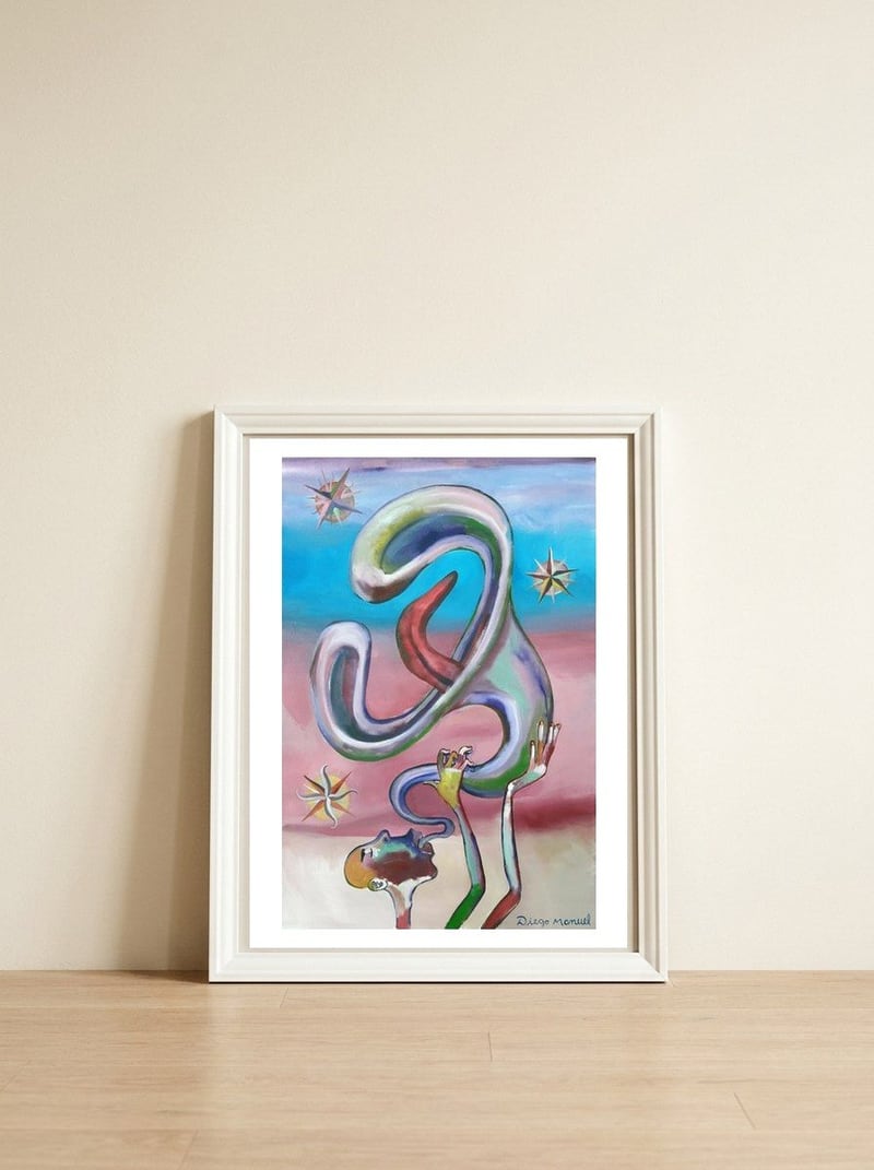 Trompeta Y Lengua 3 — framed, leaning against the wall