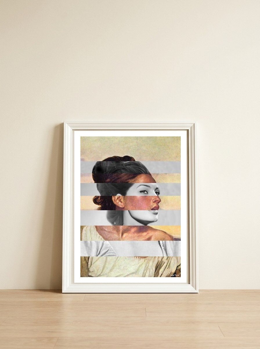 Delacroix's Orphan Girl At The Cemetery & Sophia Loren — framed, leaning against the wall