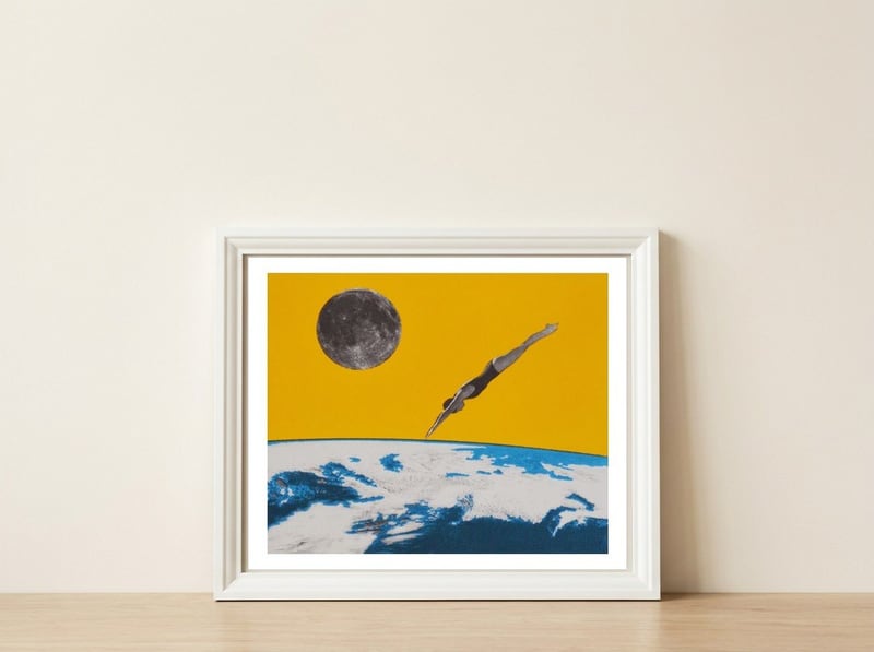 The Space Dive — framed, leaning against the wall