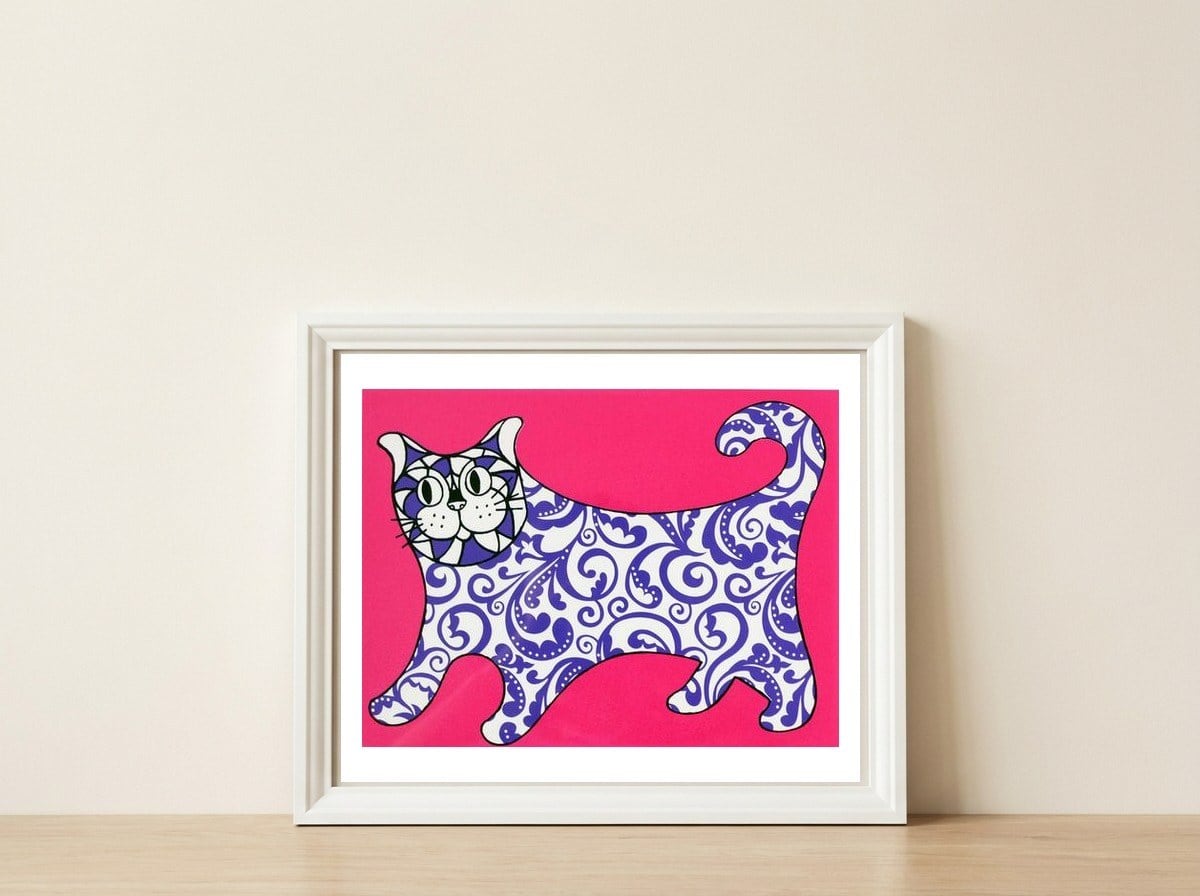 Funny Cat — framed, leaning against the wall