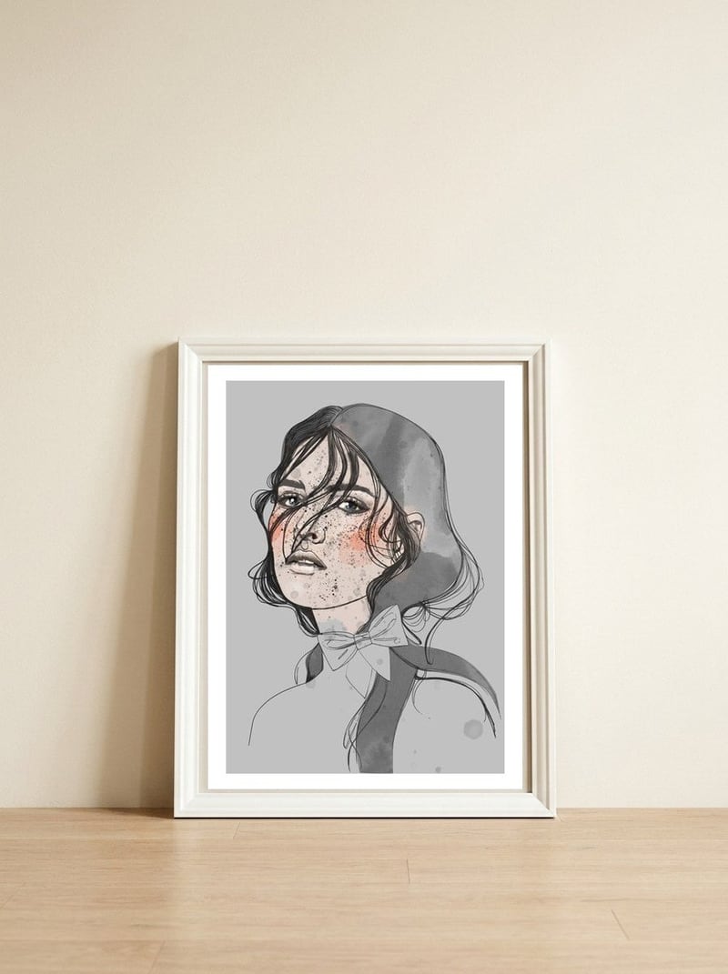 Freckles Grey — framed, leaning against the wall