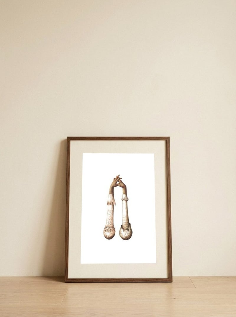Handshrooms — framed, leaning against the wall