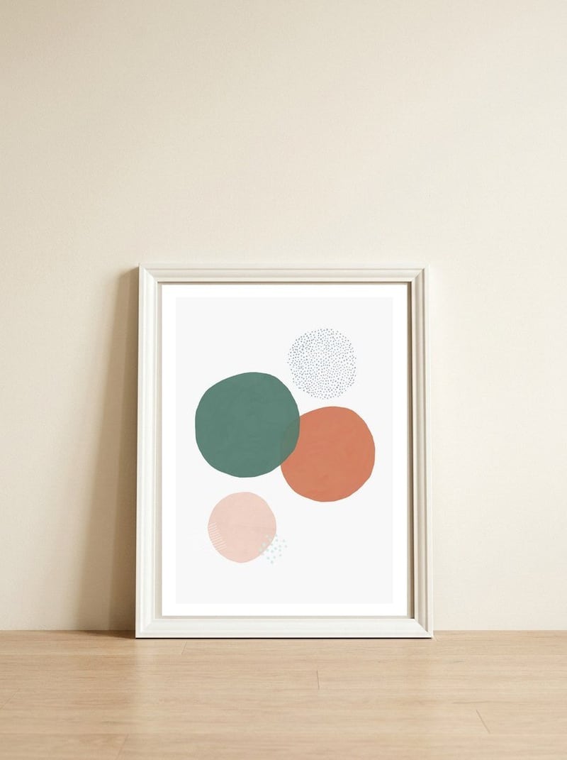 Abstract Soft Circles  — framed, leaning against the wall