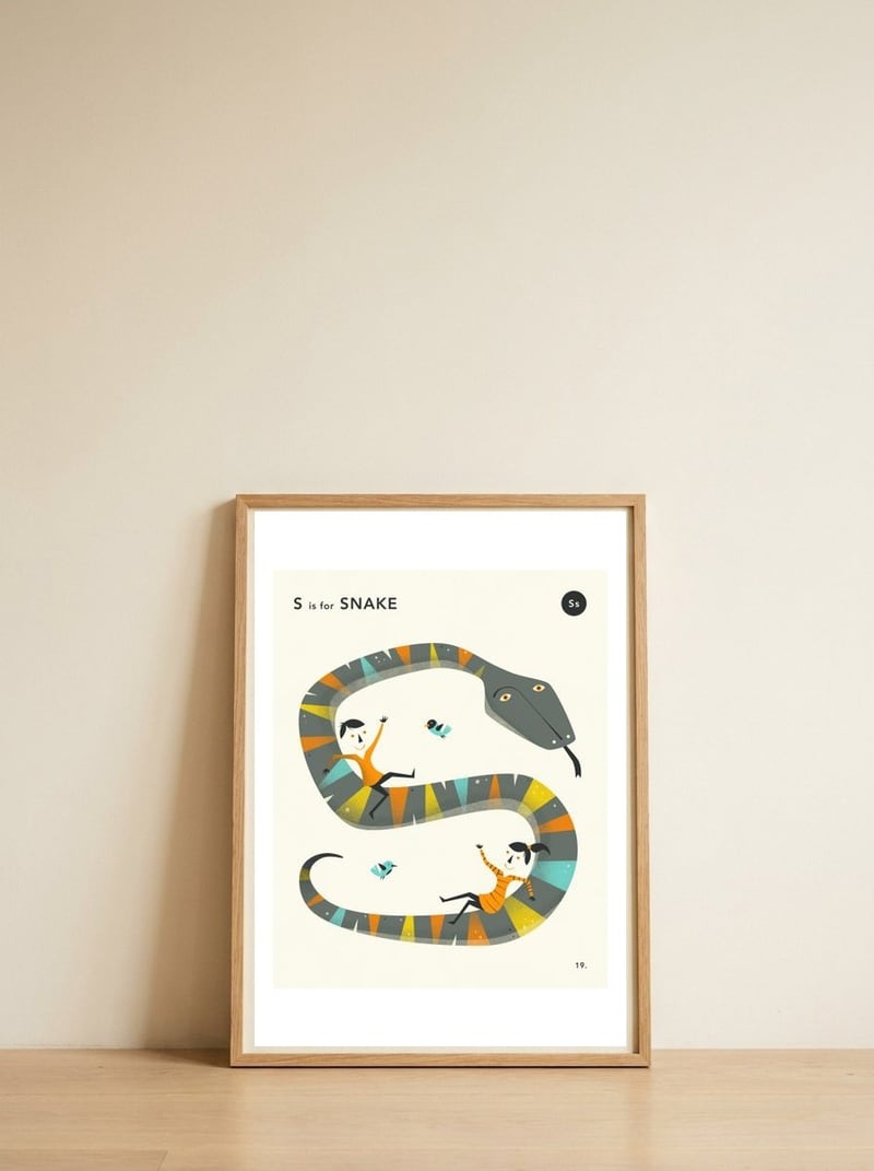 S Is For SNAKE — framed, leaning against the wall