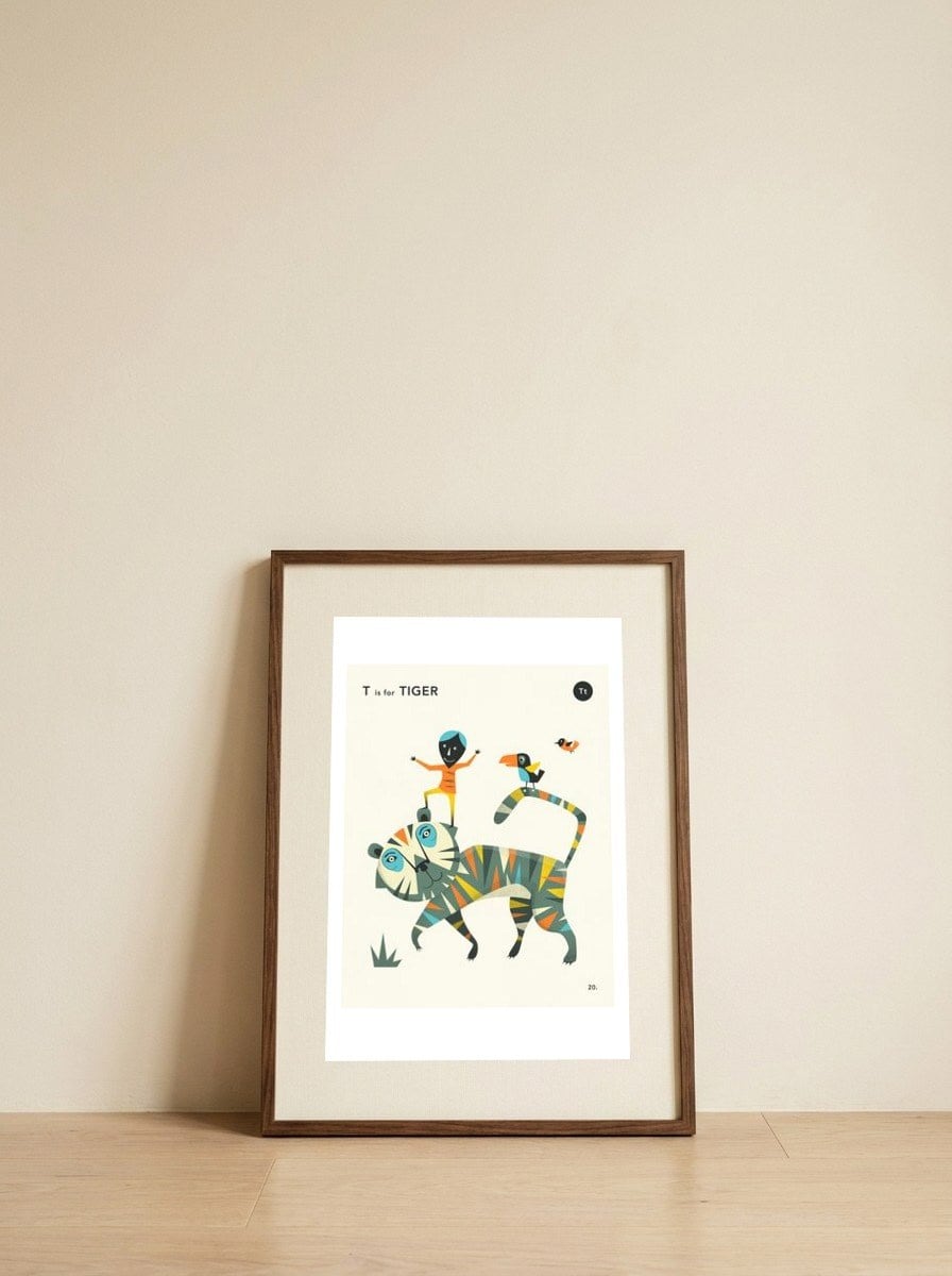 T Is For TIGER — framed, leaning against the wall
