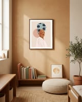 Lady with stripes framed in a gentle room thumbnail