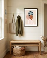 Lady with stripes framed in a relaxed room thumbnail