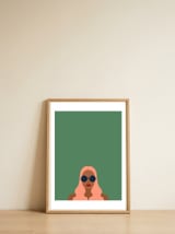 Lady with pink hair — framed, leaning against the wall thumbnail