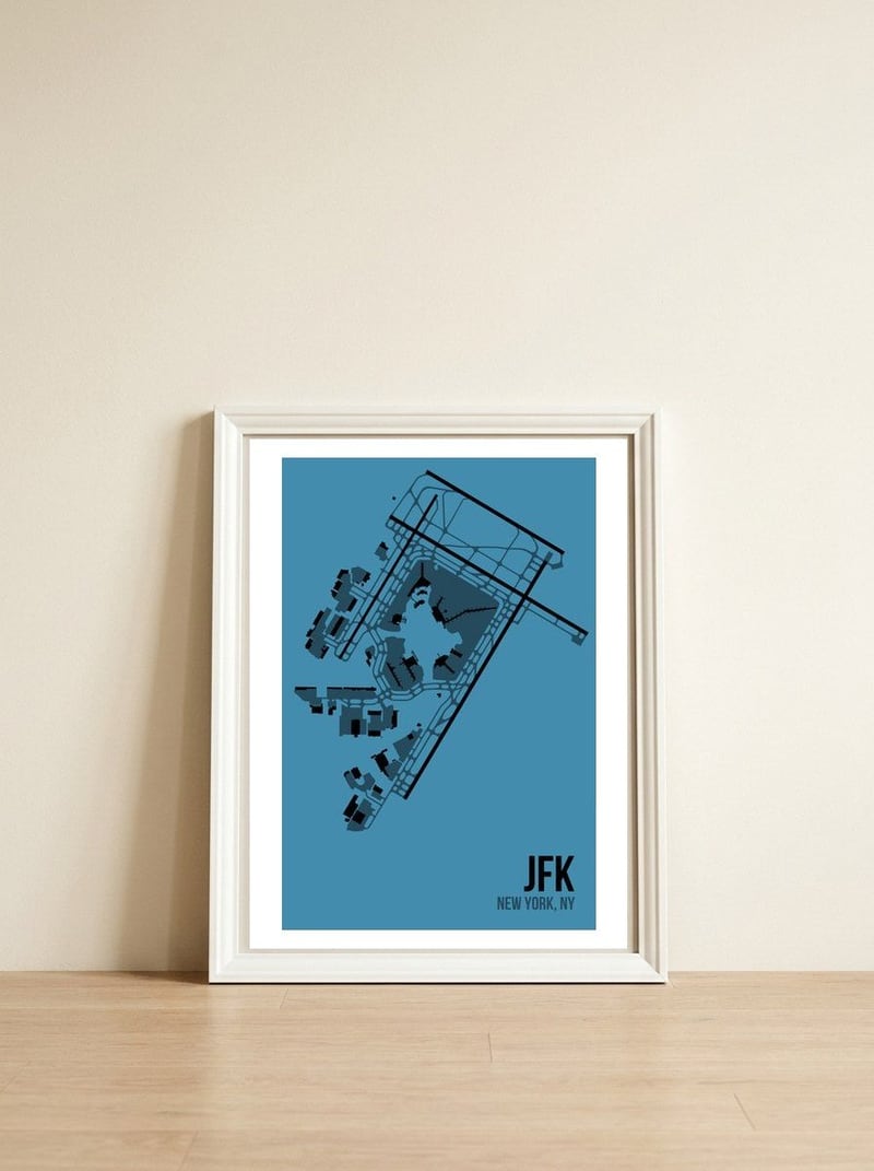 New York JFK Airport Layout — framed, leaning against the wall