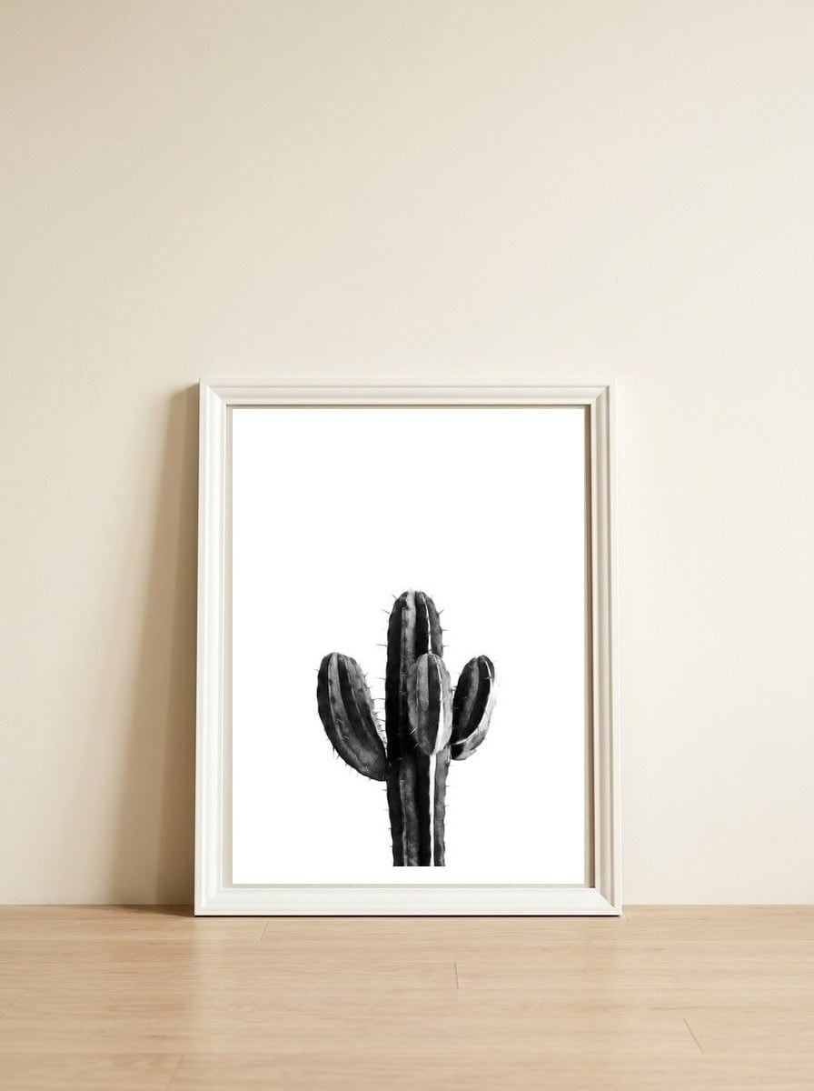Cactus Black And White 03 — framed, leaning against the wall