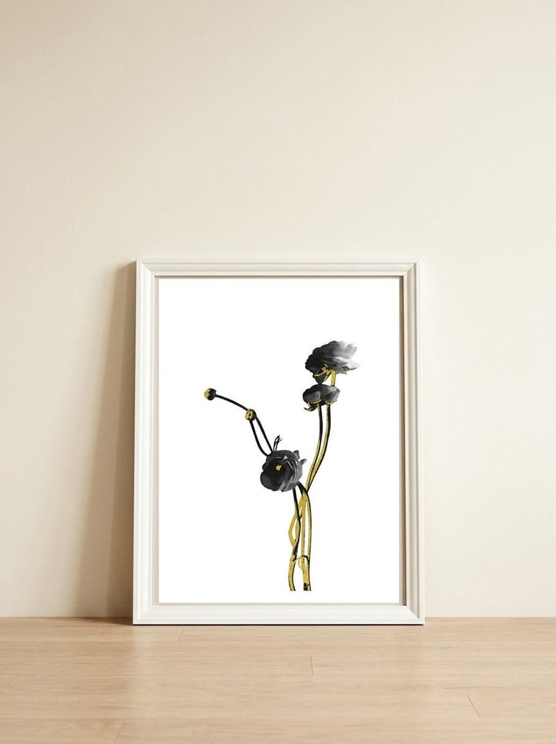 Flower Minimal Black And Gold 04 — framed, leaning against the wall