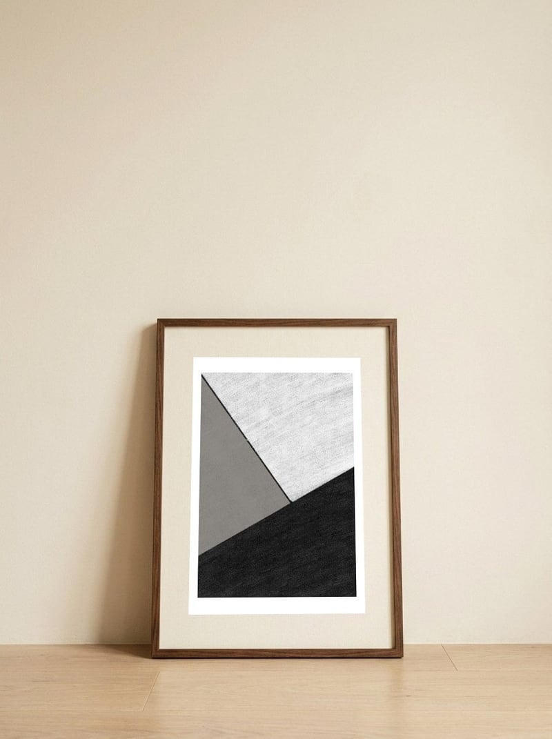 Minimal GeoShapes 3 — framed, leaning against the wall