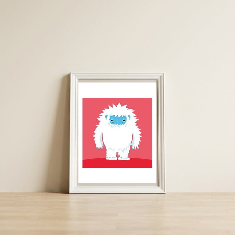 Big Hugs Kawaii Yeti — framed, leaning against the wall