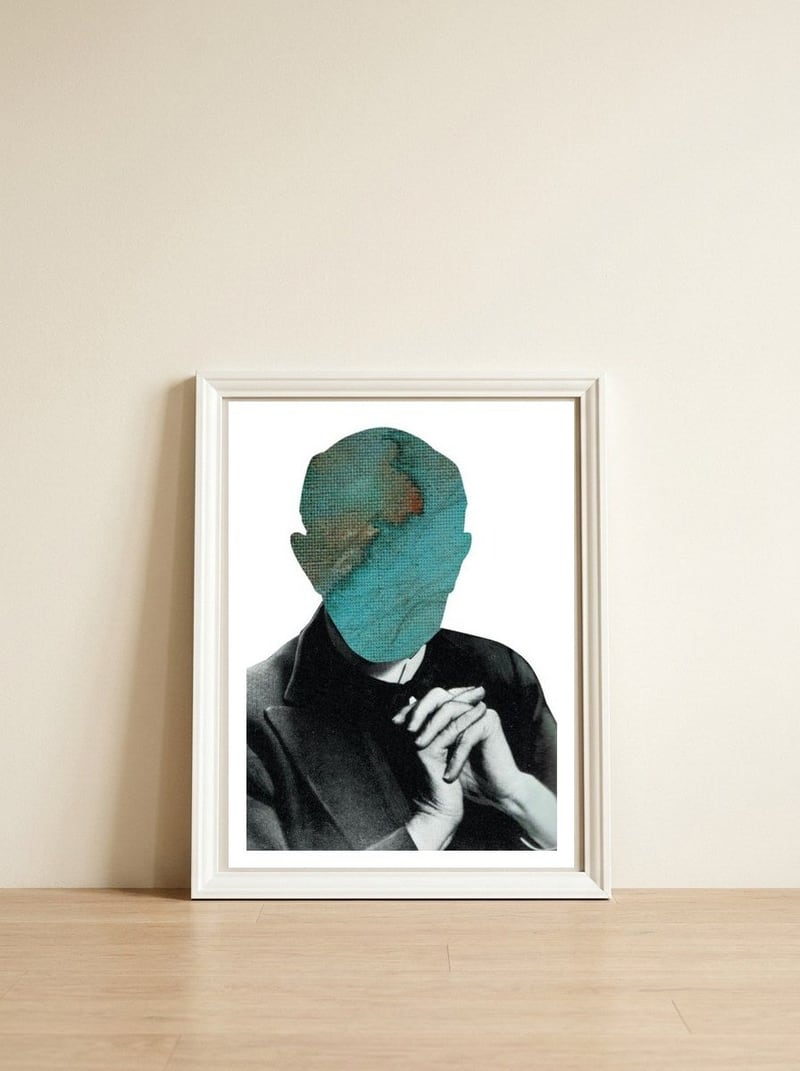 Man In Blue — framed, leaning against the wall