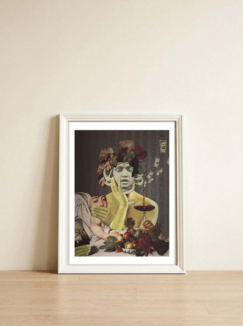 Anther Portrait Disater · With Caravaggio — framed, leaning against the wall