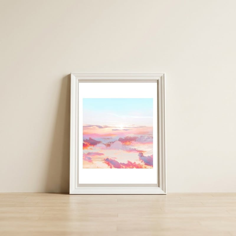 Blush Clouds — framed, leaning against the wall