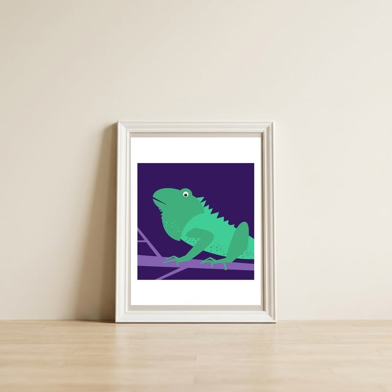 Kids Room Iguana — framed, leaning against the wall