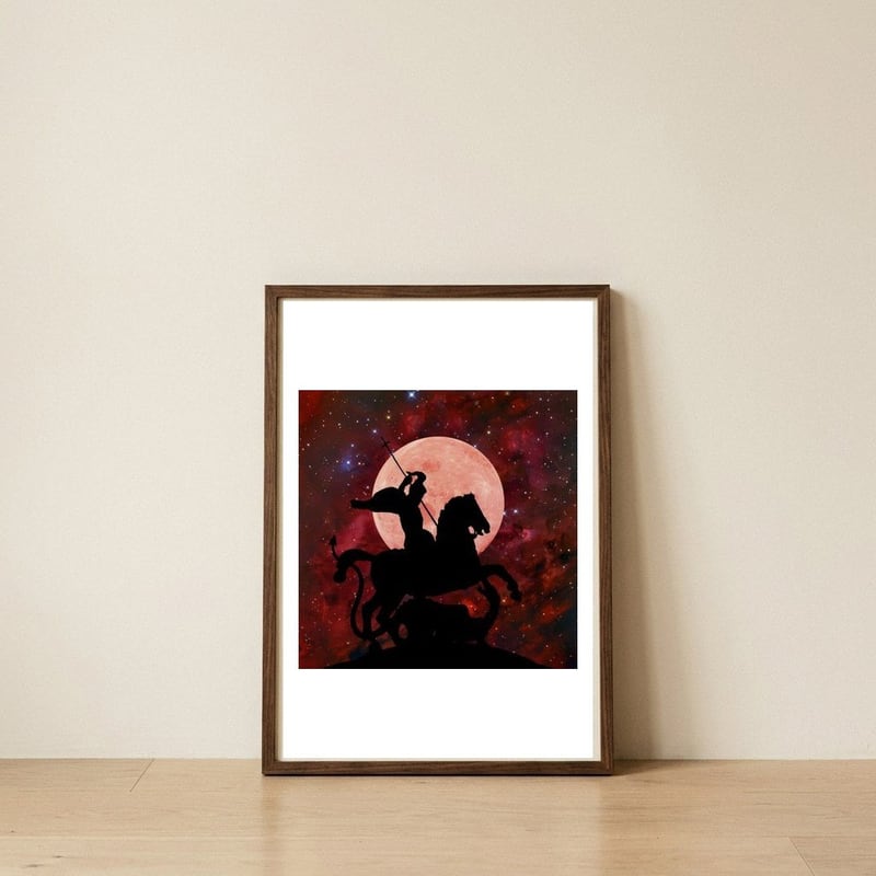 SAINT JORGE AND THE DRAGON — framed, leaning against the wall