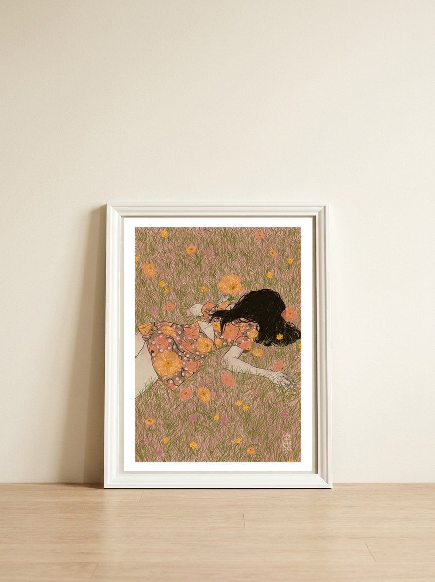 Grass as soft as cotton candy — framed, leaning against the wall