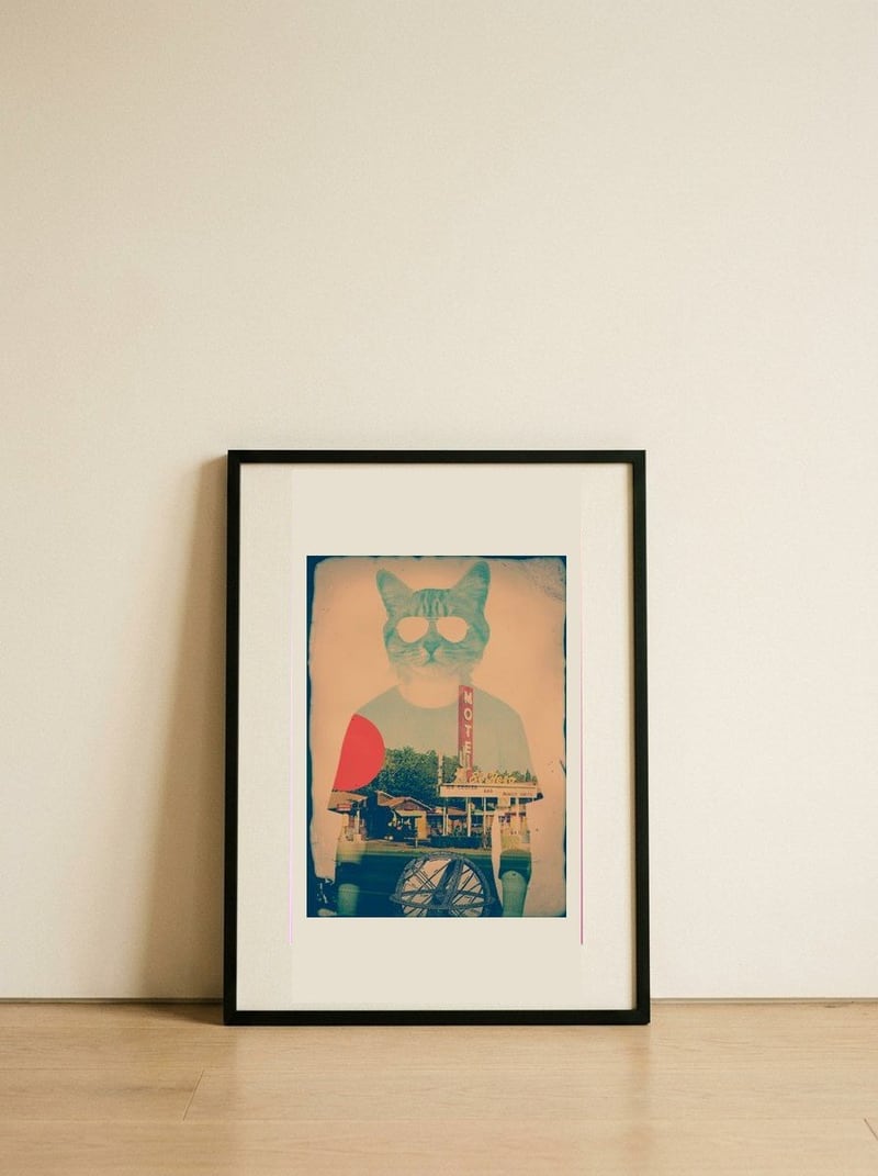 Cool Cat — framed, leaning against the wall