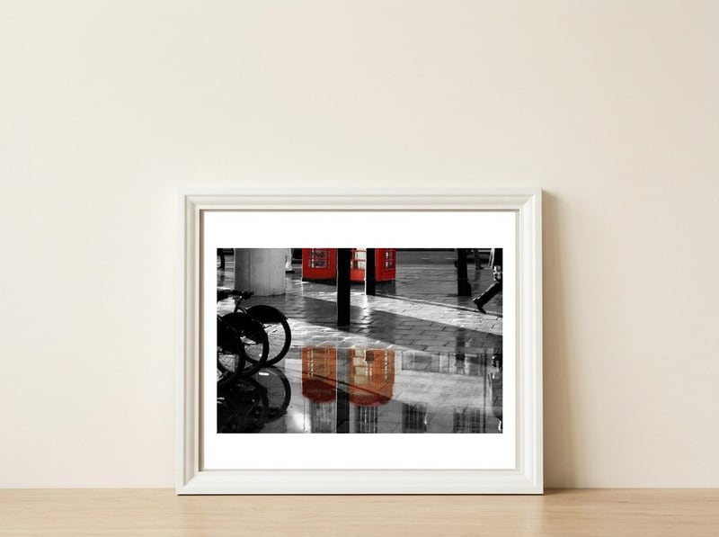 London Rainy Streets — framed, leaning against the wall