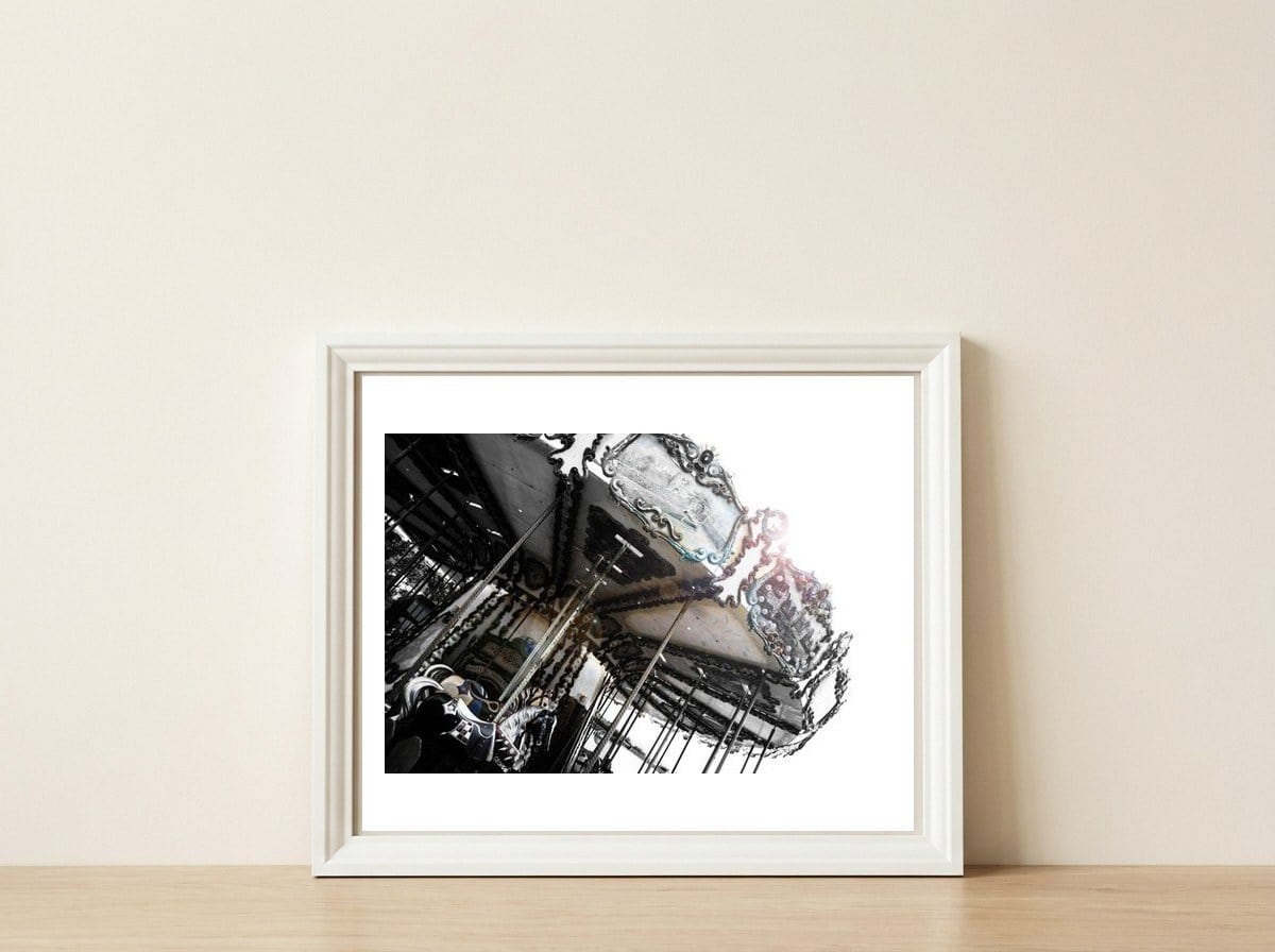 Vintage Carousel Fair Ride — framed, leaning against the wall