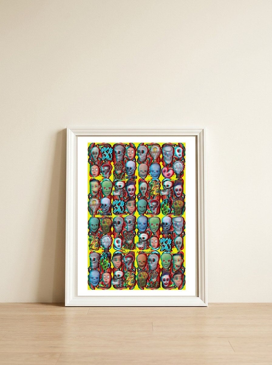 Formas 14 34 3d Y Calaveras — framed, leaning against the wall