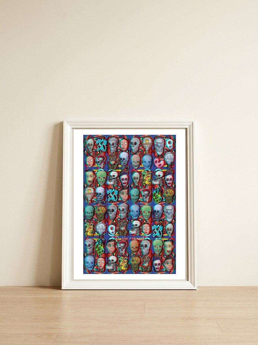Formas 14 34 3d Y Calaveras 2 — framed, leaning against the wall