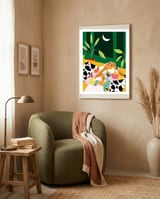 Eclectic Moon Lover | Modern Bohemian Quirky Woman Fashion | Color Pop Dreamer Illustration framed in a tender room thumbnail