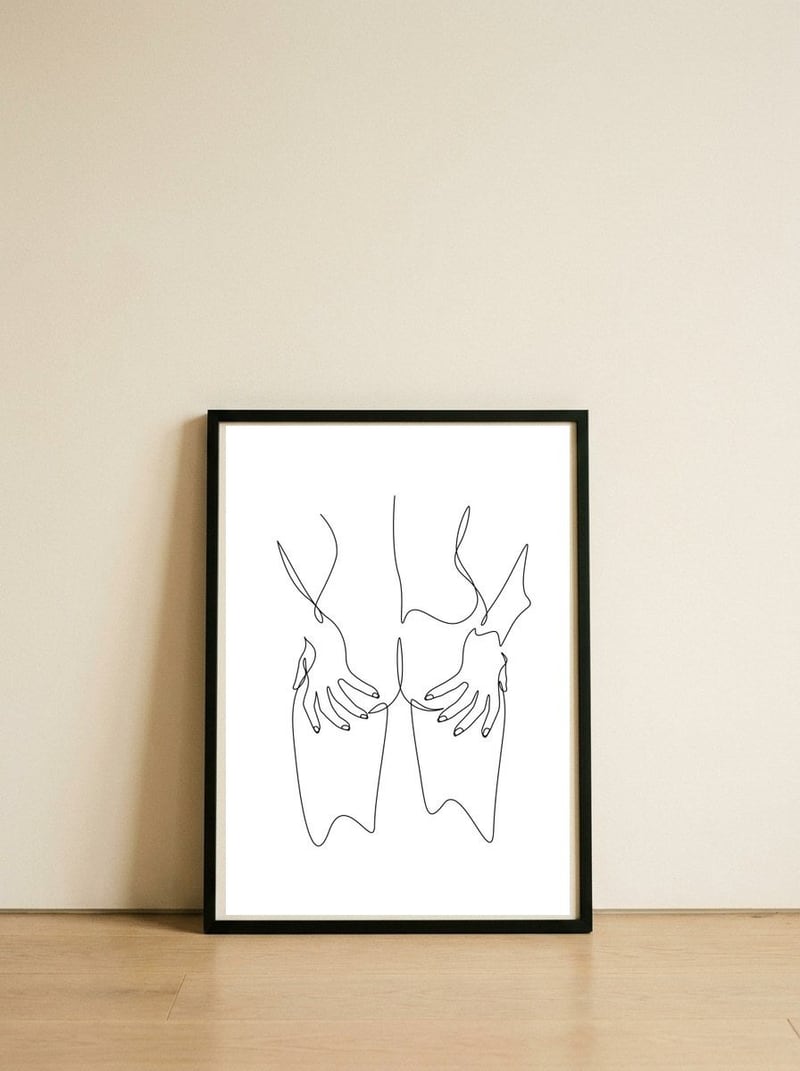 hot girl nude line — framed, leaning against the wall