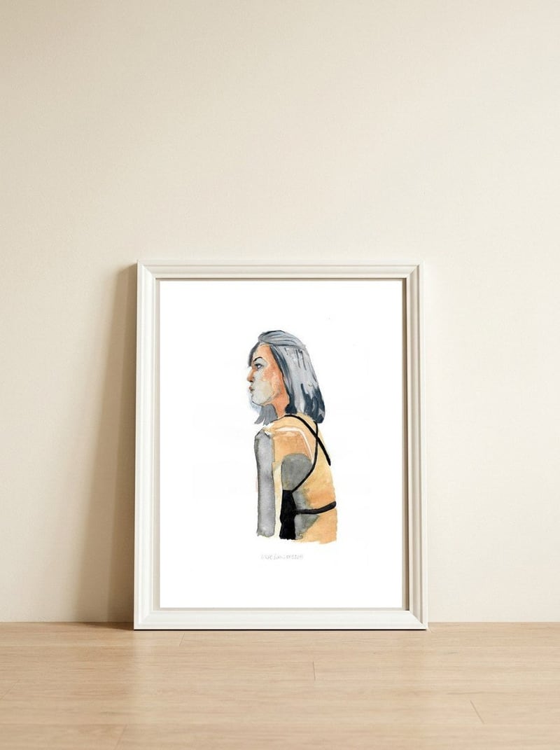 Untitled #13 - Woman in profile — framed, leaning against the wall