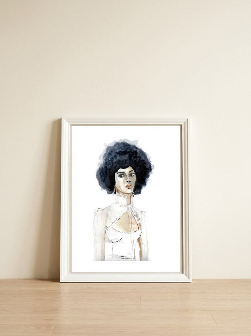 Untitled #28 - Woman in white — framed, leaning against the wall