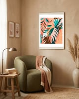 Watching The Leaves Turn, Tropical Autumn Colorful Eclectic Abstract Palm Nature Boho Graphic Design framed in a tender room thumbnail