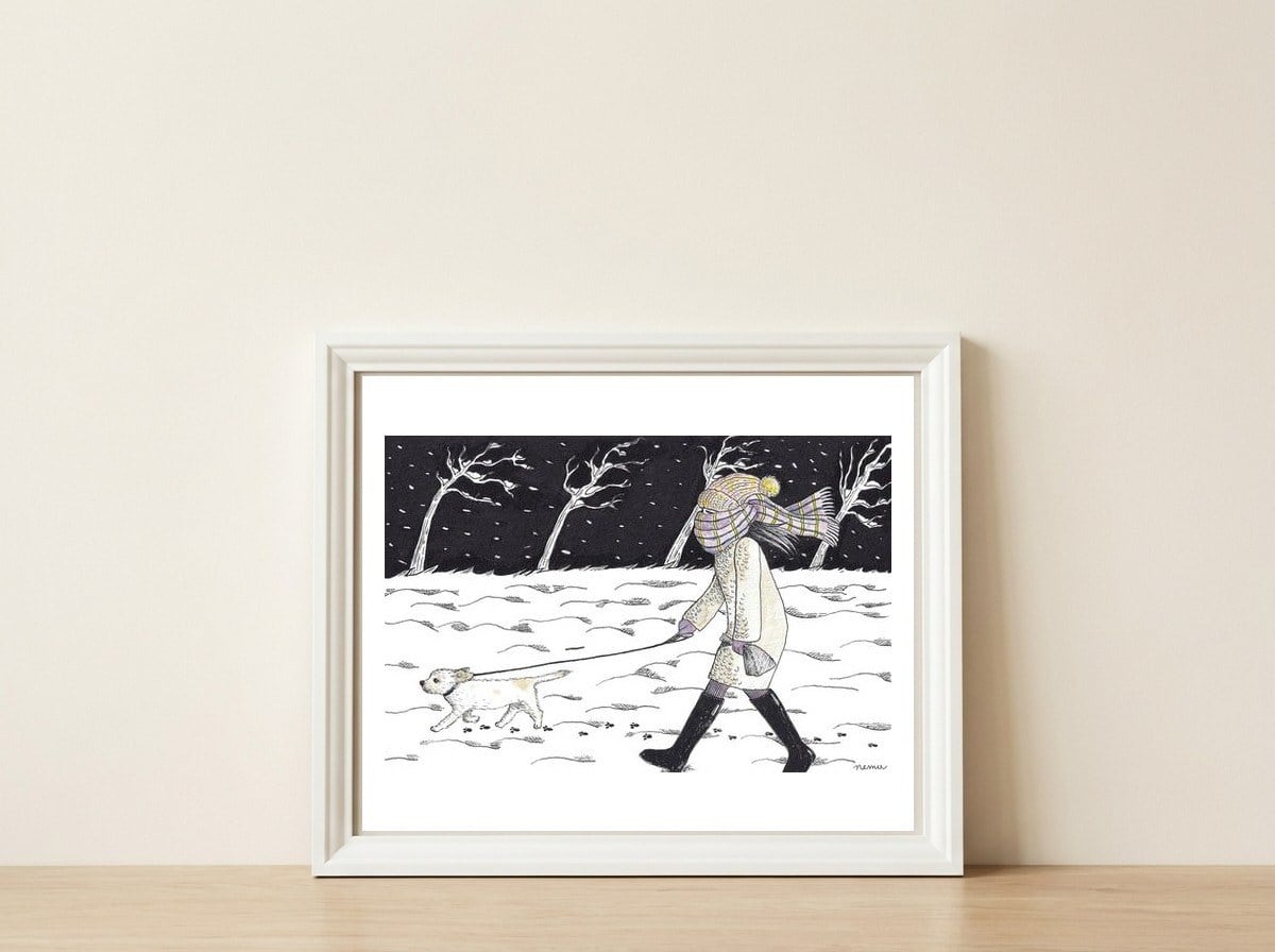 Bitter Cold Night Stroll — framed, leaning against the wall