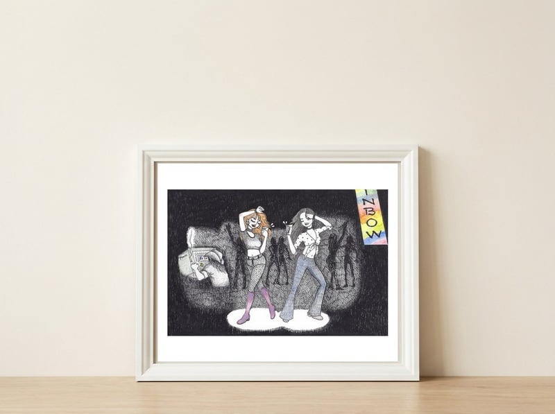 Dancing Queens In The 90's — framed, leaning against the wall