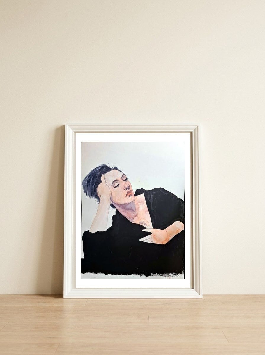 Untitled #91 - Woman in black — framed, leaning against the wall