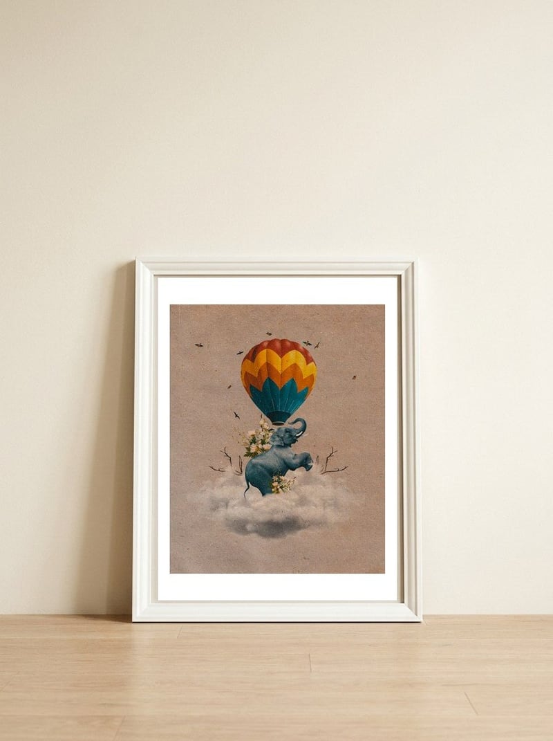 Between clouds — framed, leaning against the wall