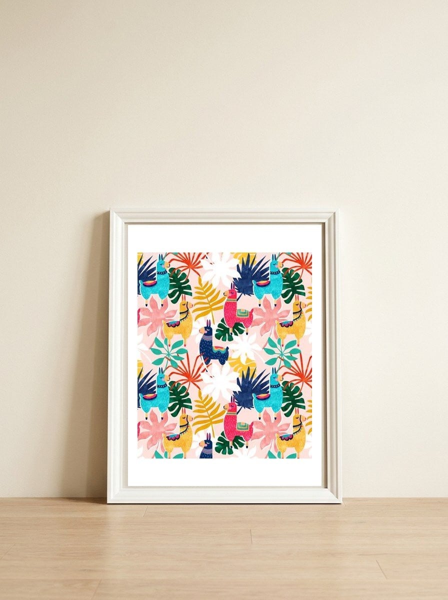 Keep Being Llamazing — framed, leaning against the wall