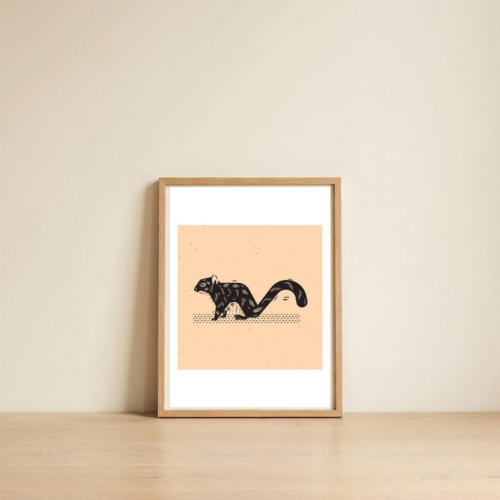 Squirrel — framed, leaning against the wall