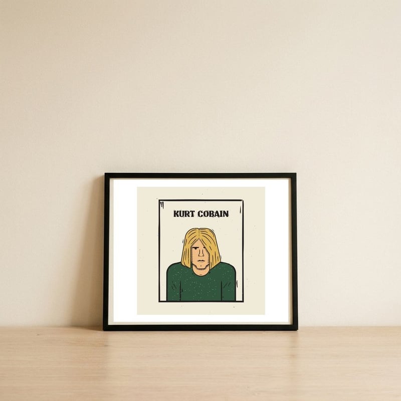 Kurt Cobain — framed, leaning against the wall