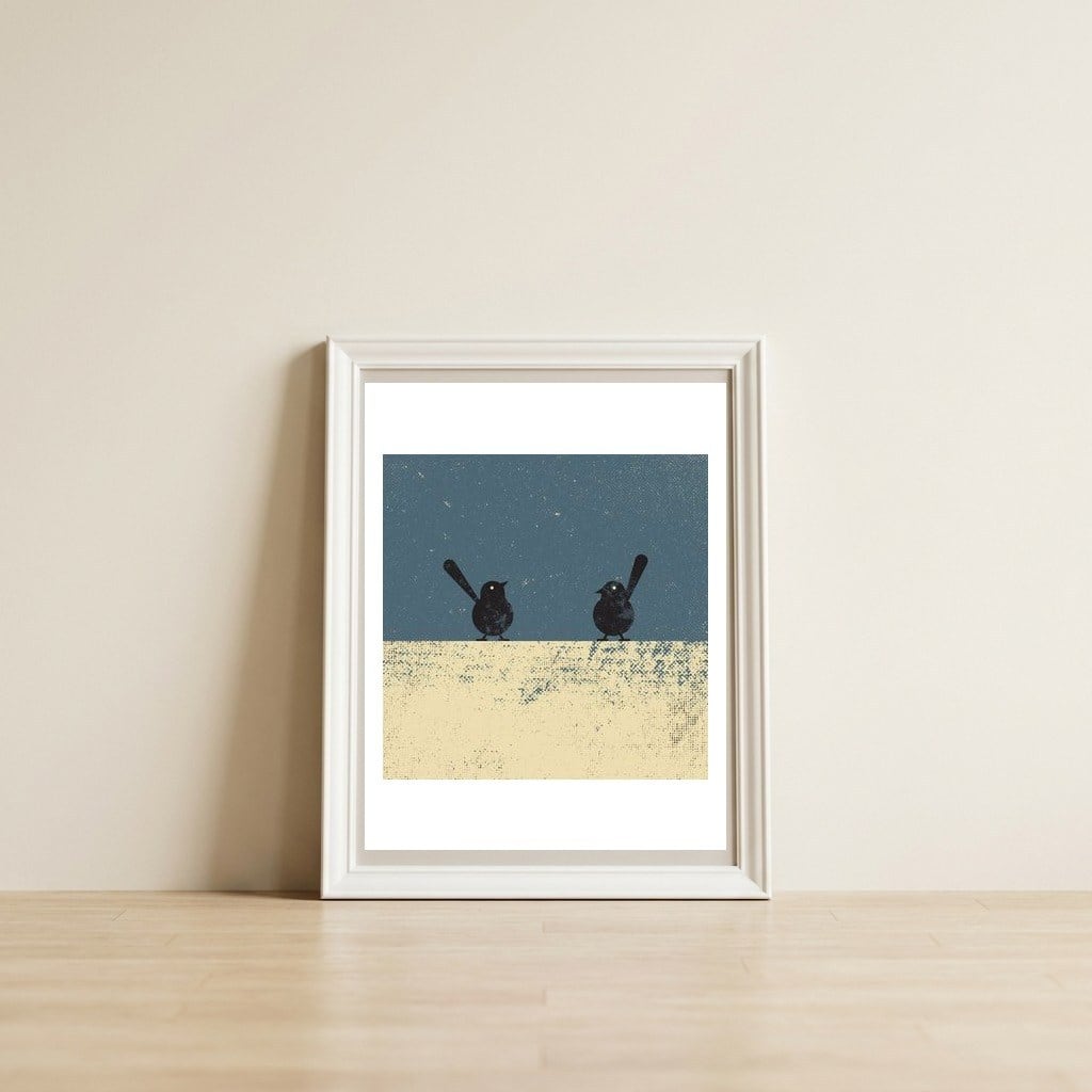 2 Birds — framed, leaning against the wall
