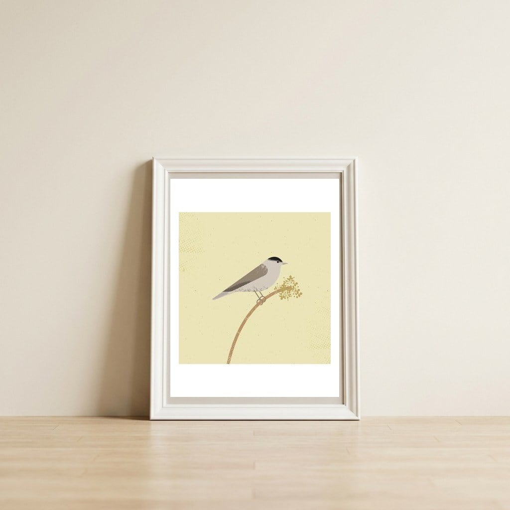 Blackcap  — framed, leaning against the wall