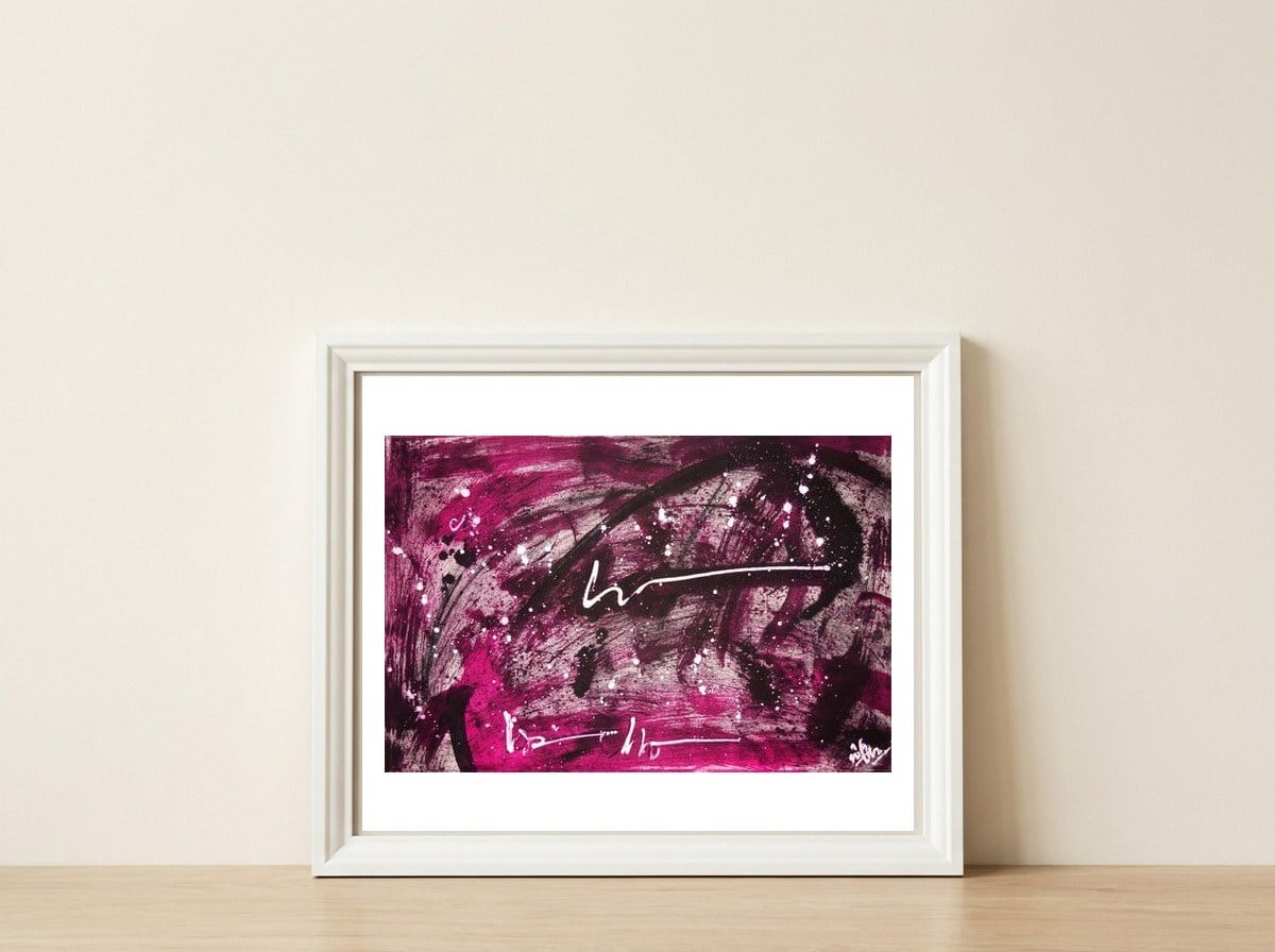 Moksha — framed, leaning against the wall