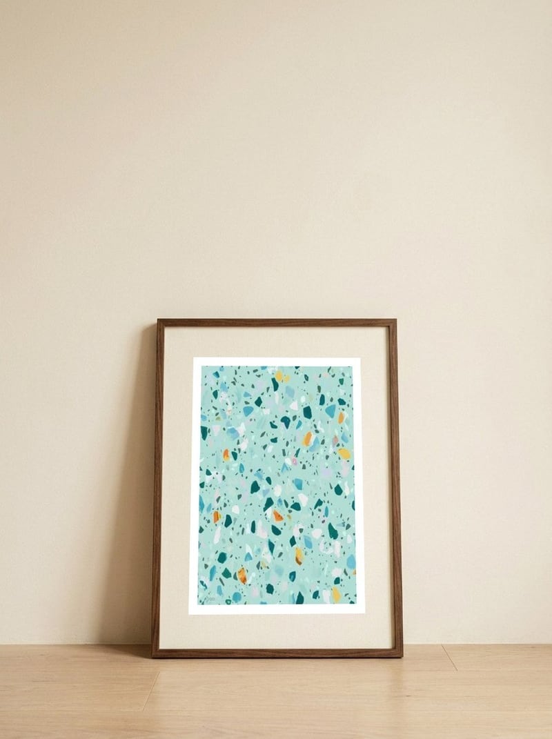 Blue Terrazzo — framed, leaning against the wall