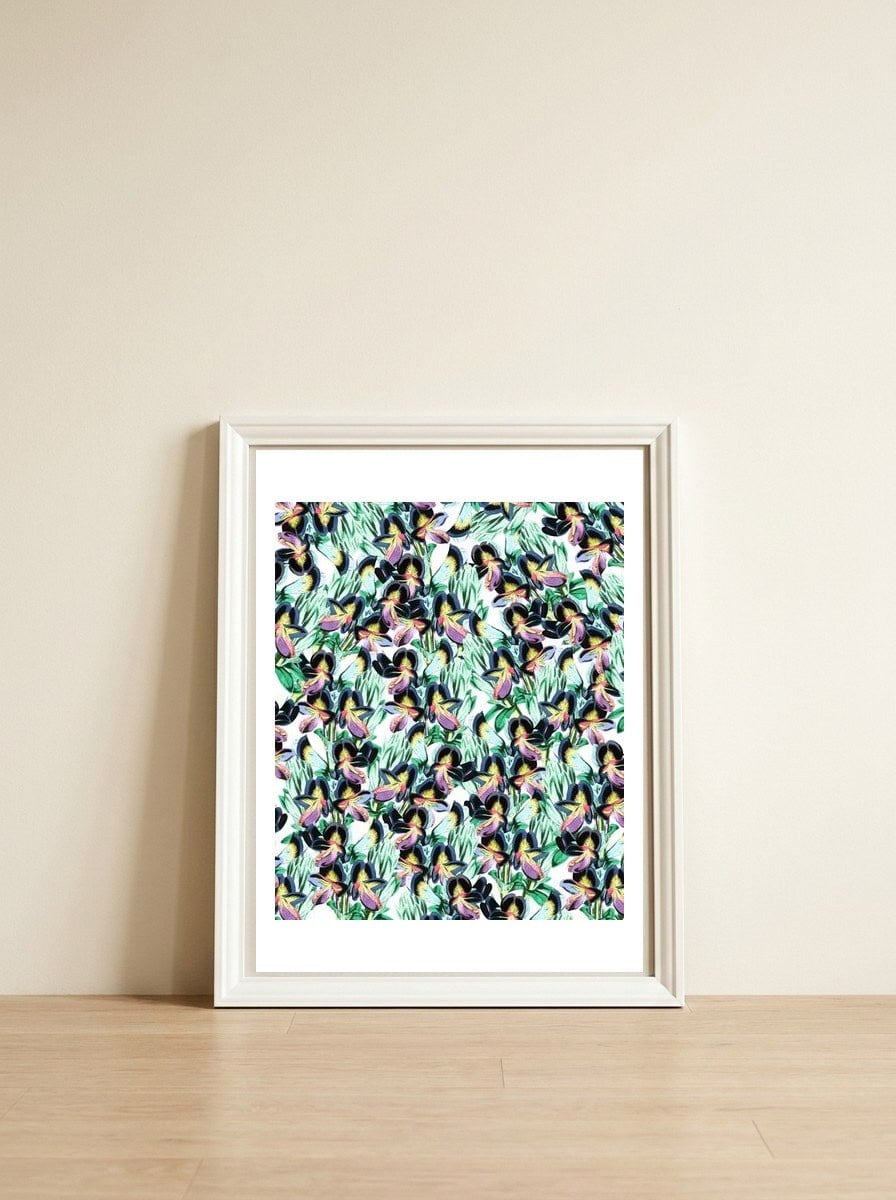 Floral Flutter — framed, leaning against the wall