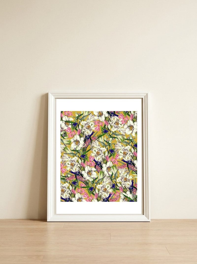 Earthy — framed, leaning against the wall